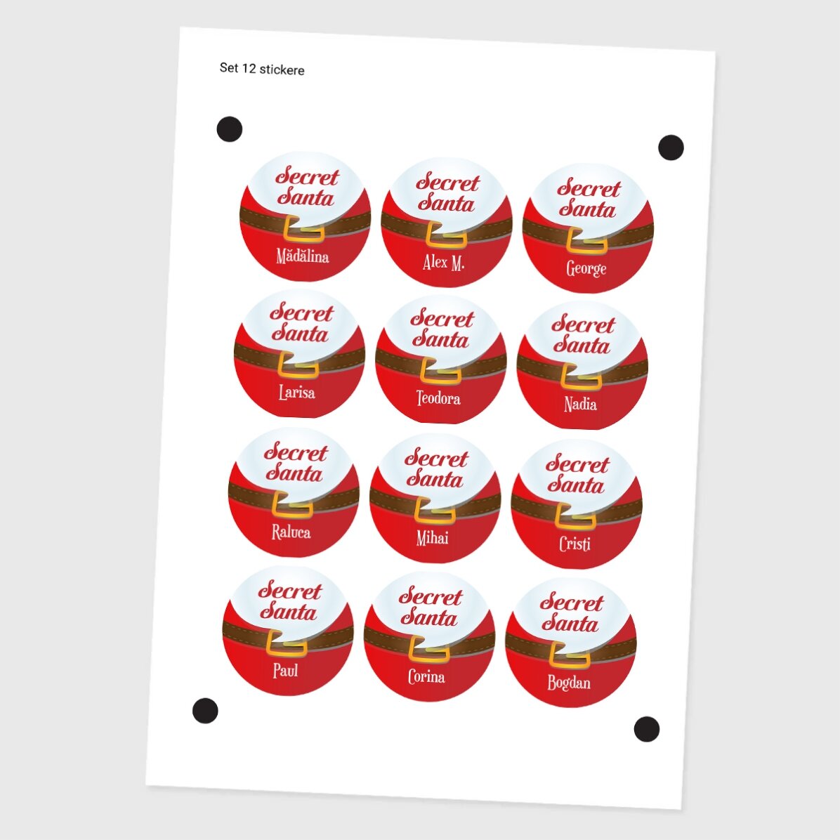 Set mit 12 individuell gestalteten Aufklebern (selbstklebende Etiketten) mit Botschaft – Wichteln