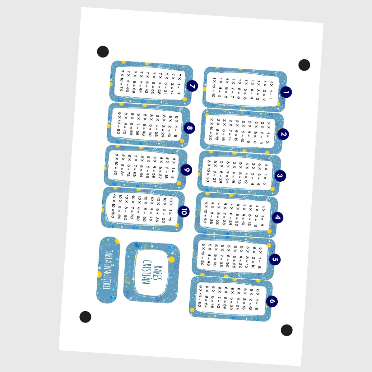 Set mit 12 individuell gestalteten Aufklebern (selbstklebende Etiketten) mit Text und Multiplikation