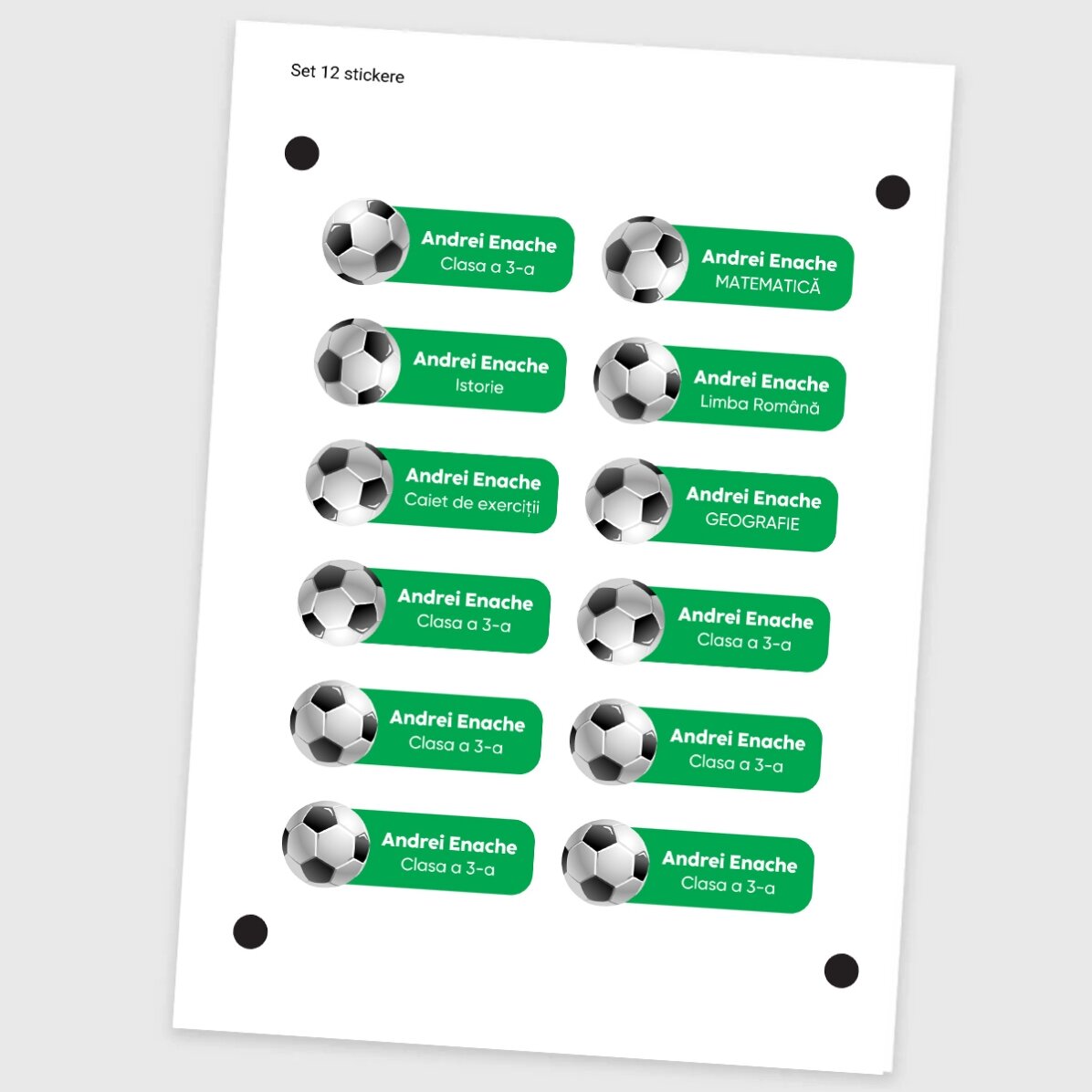 Set mit 12 individuell gestalteten Aufklebern (selbstklebende Etiketten) für die Schule – Sport