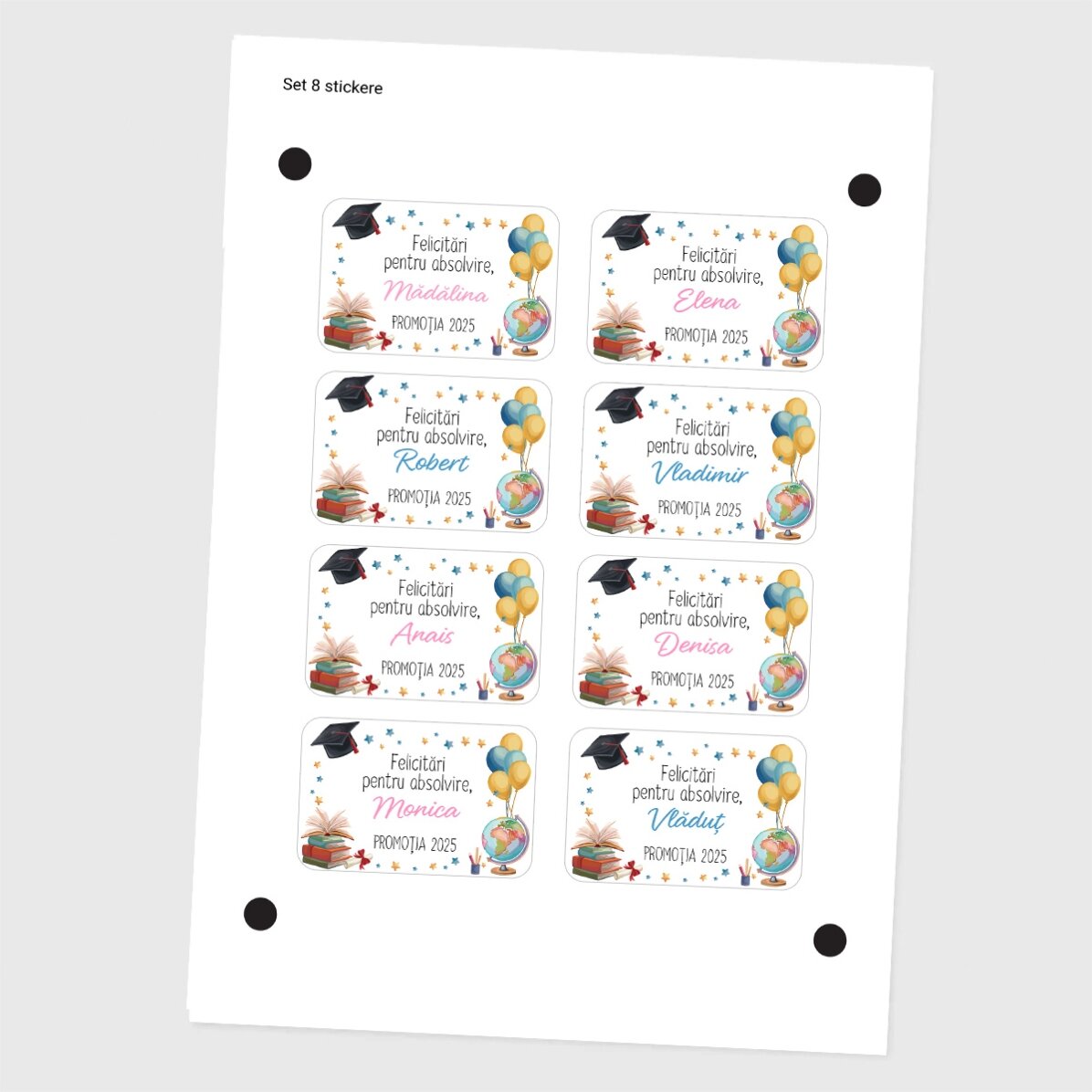 Set mit 8 individuell gestalteten Aufklebern (selbstklebende Etiketten) mit Botschaft – Schulabschlu