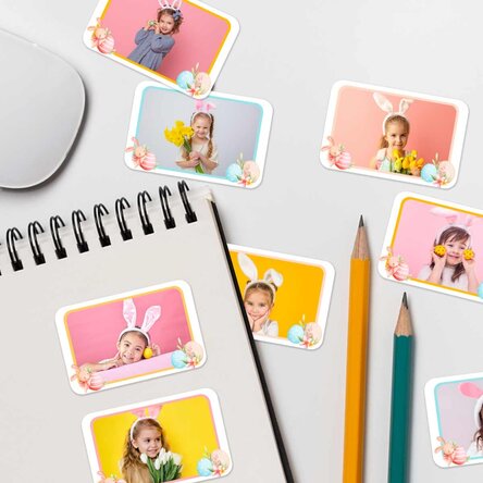 Set mit 8 personalisierten Aufklebern (selbstklebende Etiketten) mit Fotos – Ostern