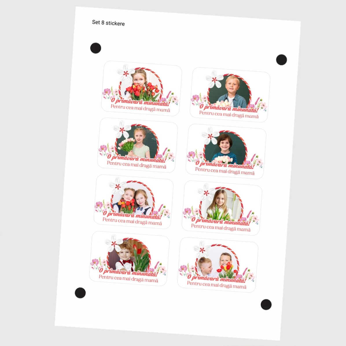 Set mit 8 individuell gestalteten Aufklebern (selbstklebende Etiketten) mit Fotos und einer Botschaf