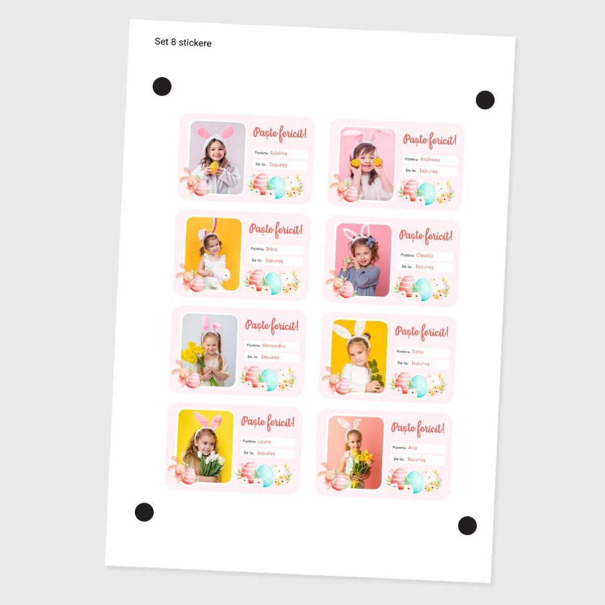 Set mit 8 individuell gestalteten Aufklebern (selbstklebende Etiketten) mit Fotos und Text – Frohe O