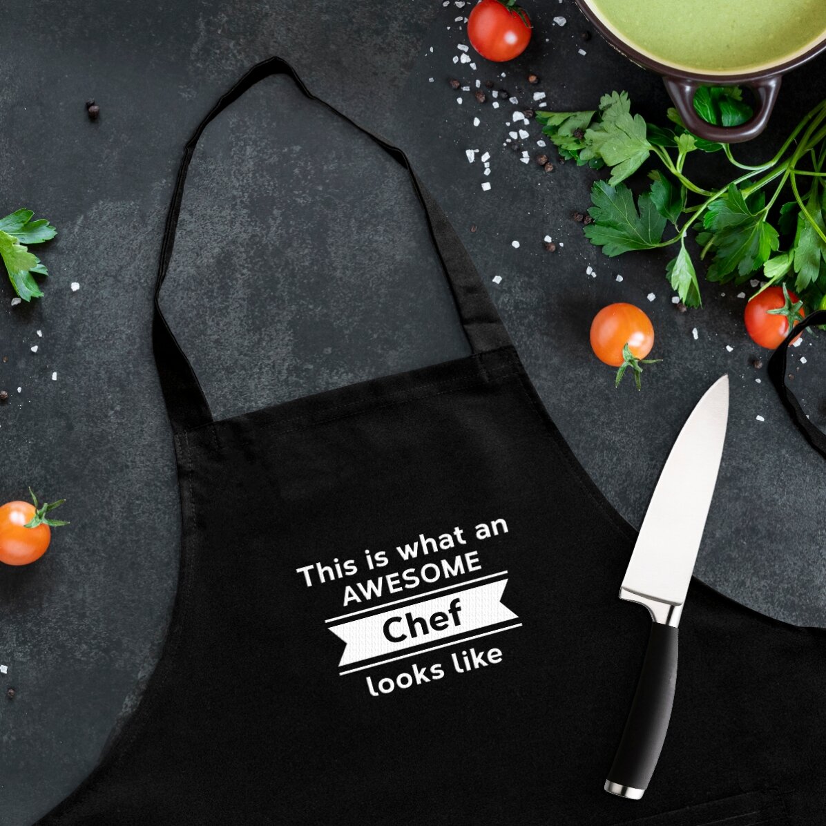 Individuell gestaltete Schürze mit Text – Awesome Chef