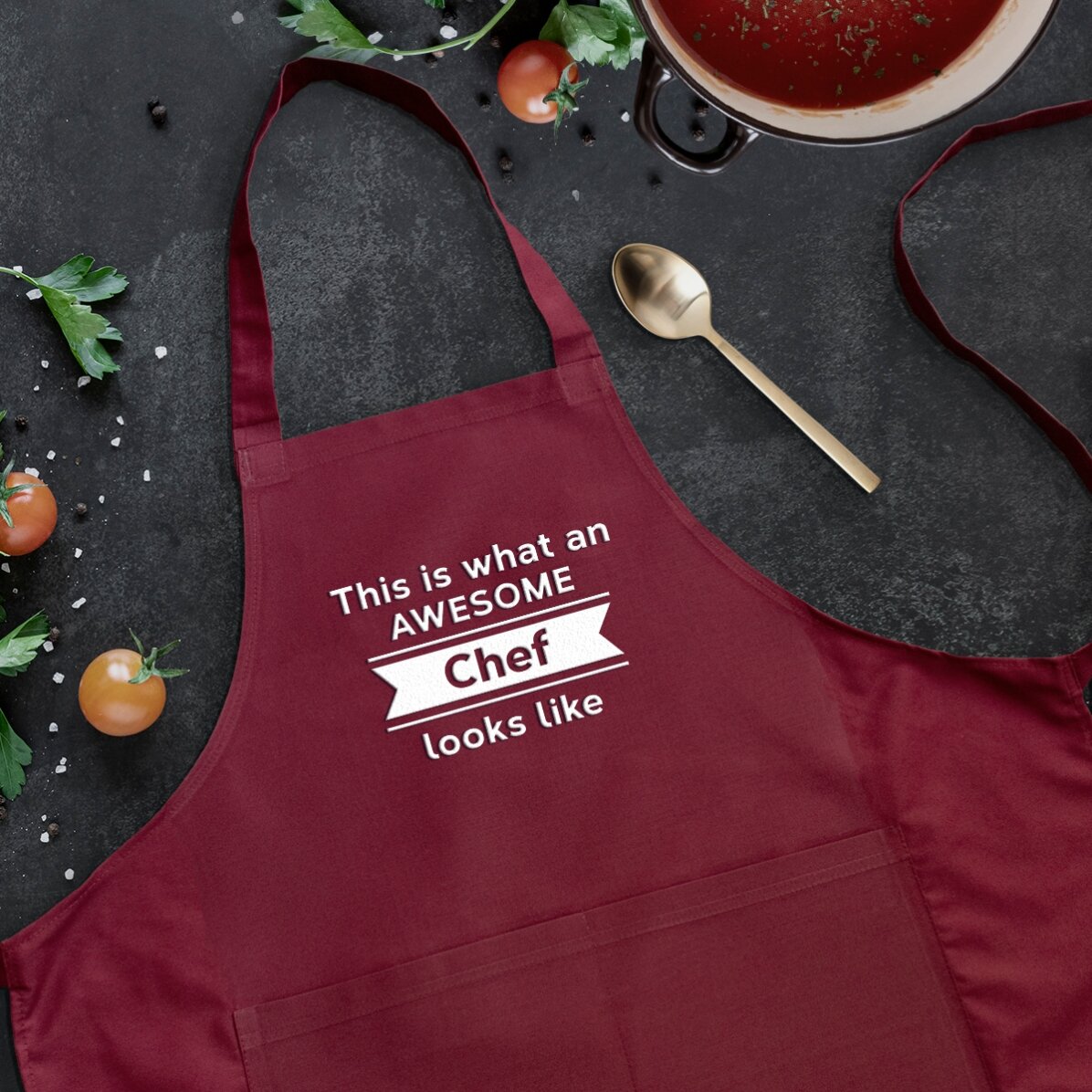 Individuell gestaltete Schürze mit Text – Awesome Chef
