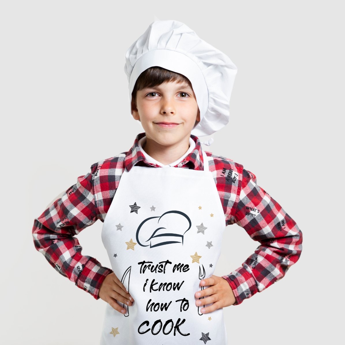 Individuell gestaltete Kinder-T-Shirts mit Aufdruck – „Trust me, I know how to cook“
