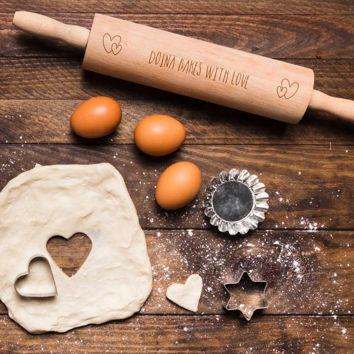 Personalised wooden rolling pin - Bake with love