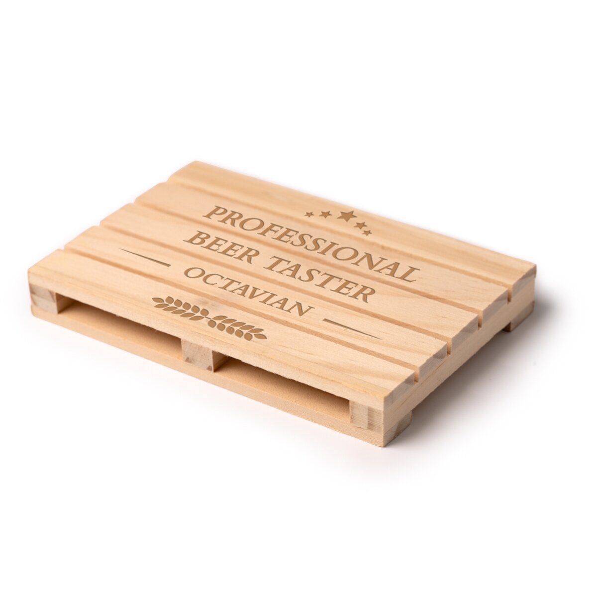 Personalised pallet-shaped coaster with text - Beer taster