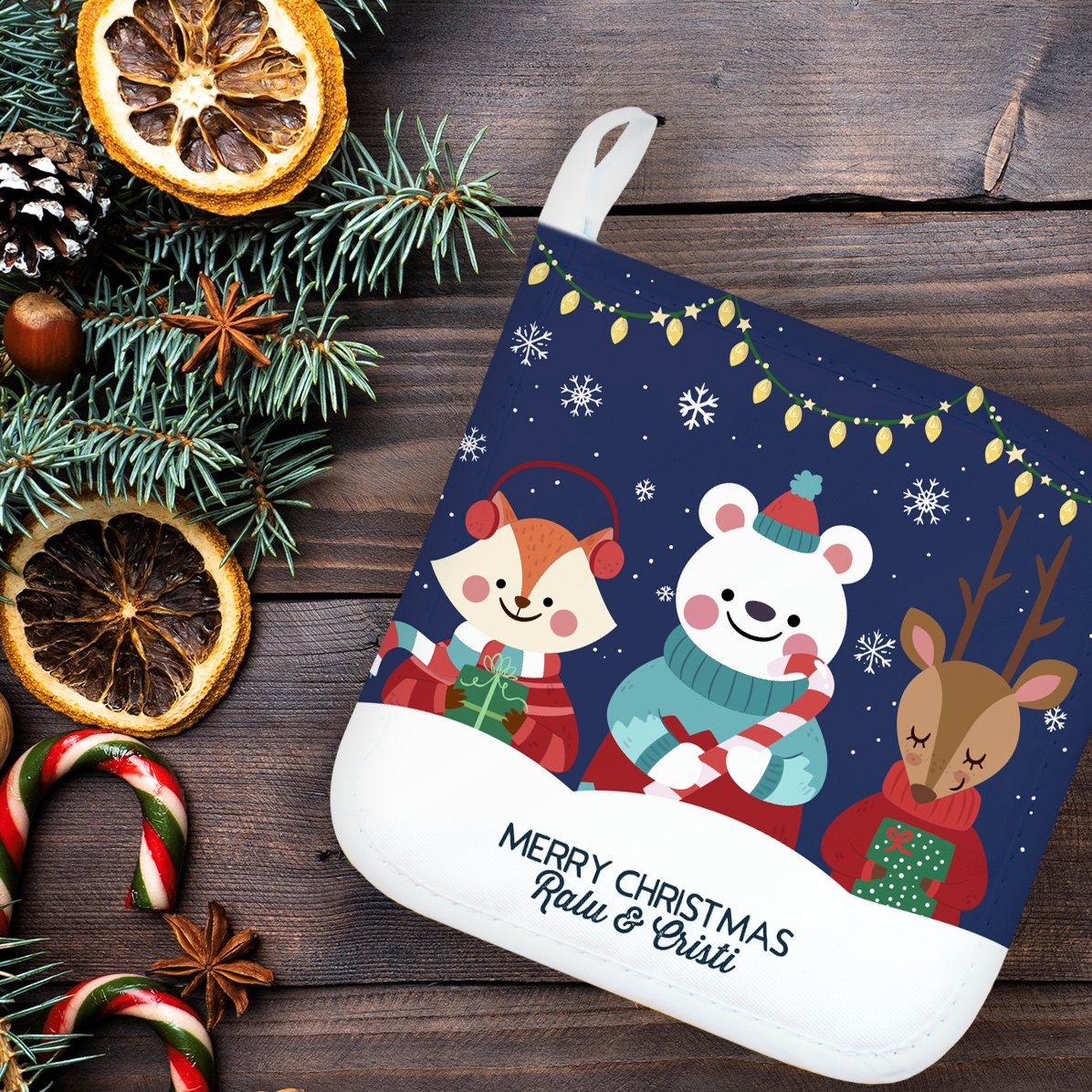 Individuell gestalteter Untersetzer für heiße Töpfe mit Schriftzug – Christmas Night