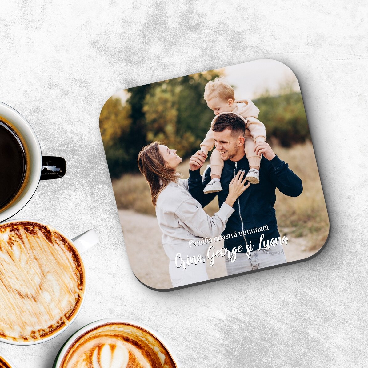 Personalisierter Gläserhalter mit Foto und Text – Unsere Familie