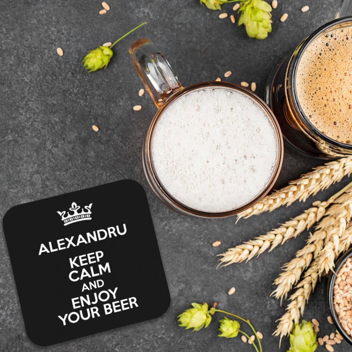 Personalisierter Gläserhalter mit Text – Keep Calm Black