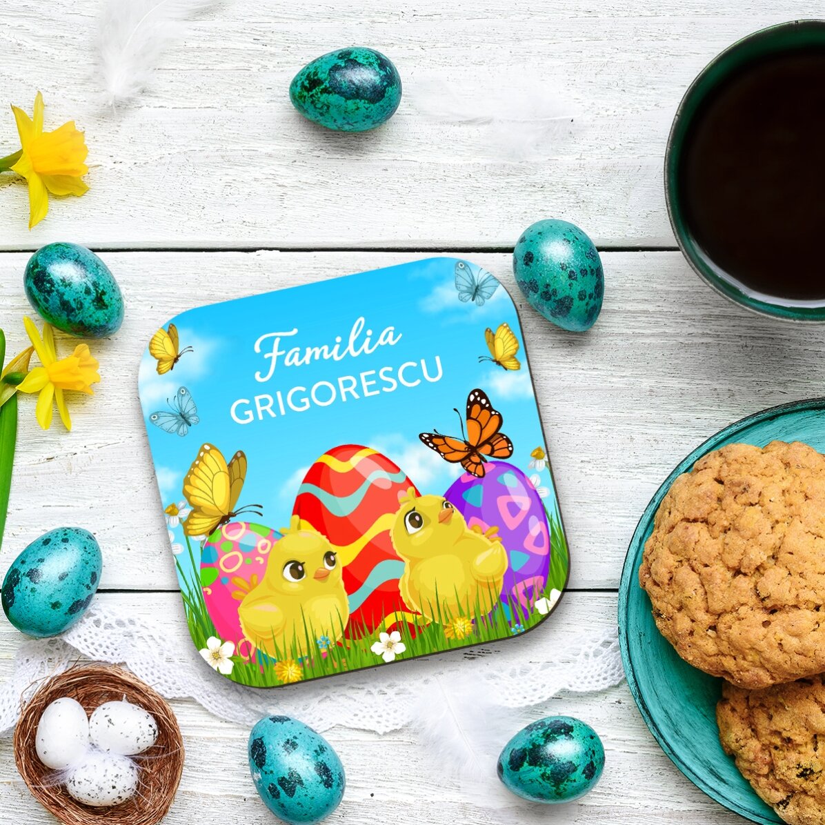 Personalisierter Gläserhalter mit Text – Frohe Ostern