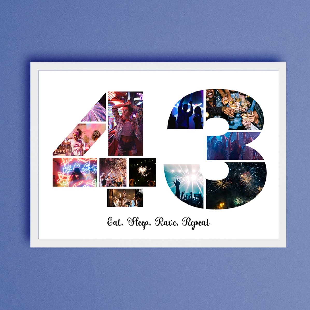 Personalised landscape canvas with 12 photos, model number 43, and text message