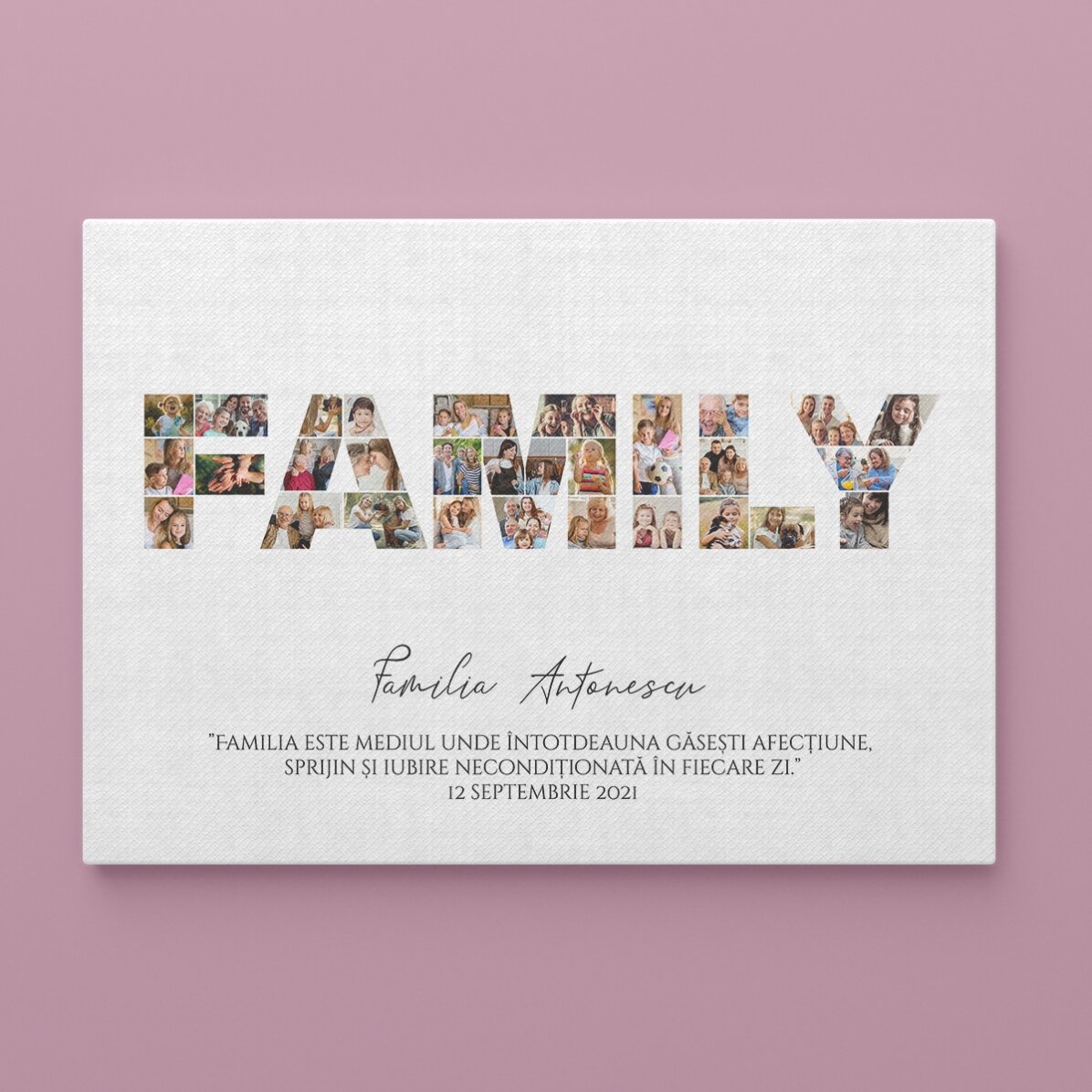Personalised landscape canvas with 30 photos and text - Family