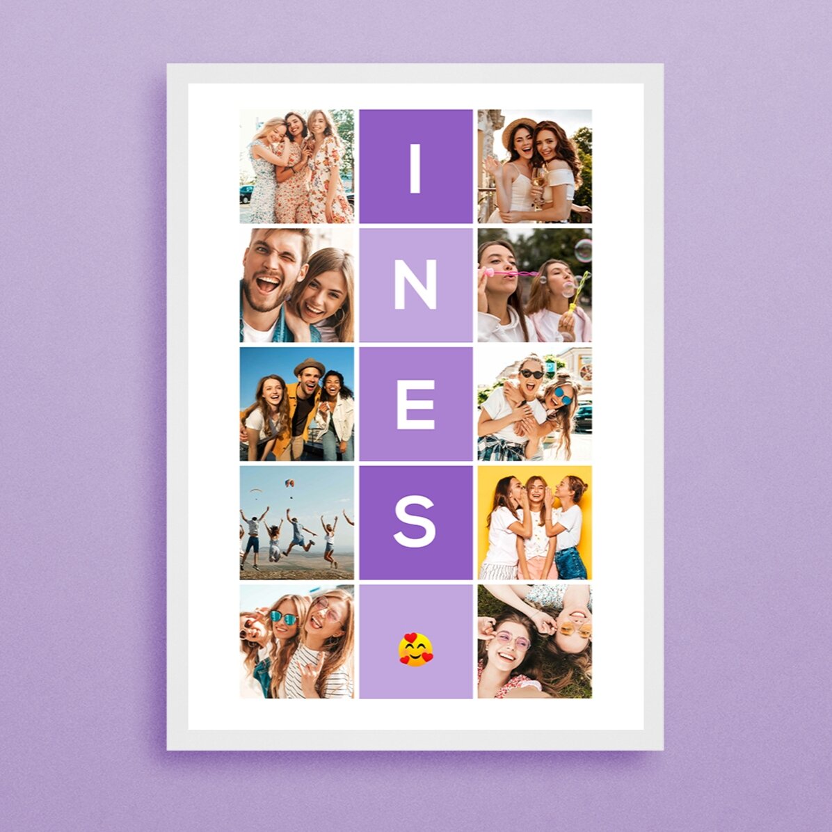 Personalised canvas with 10 photos and a 5-letter name