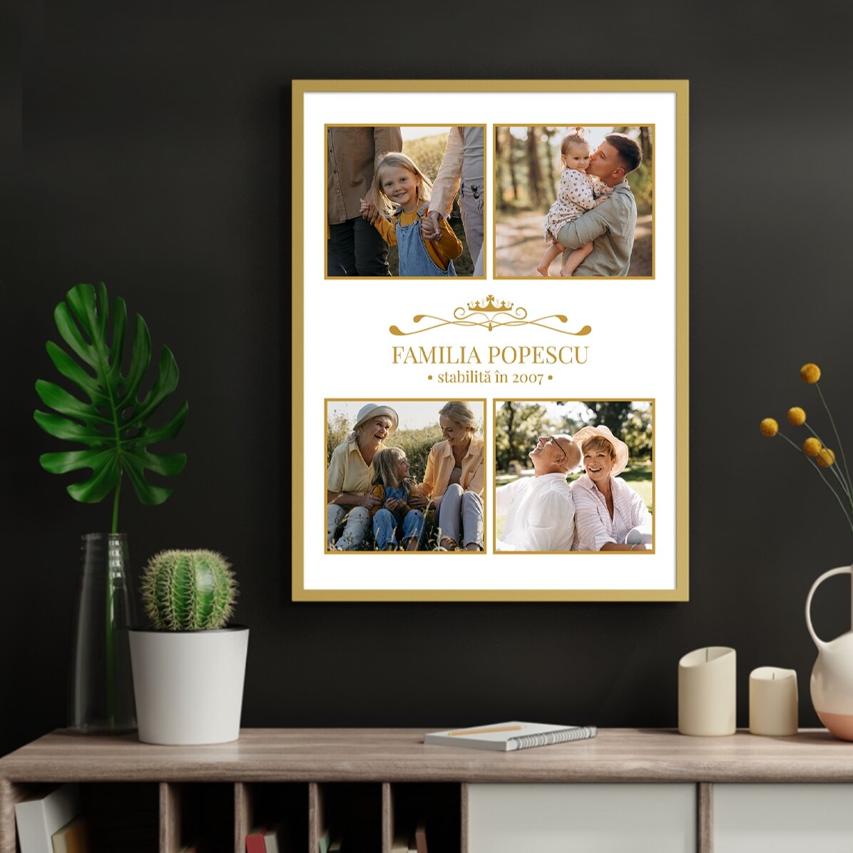 Individuell gestaltetes Bild mit 4 Familienfotos
