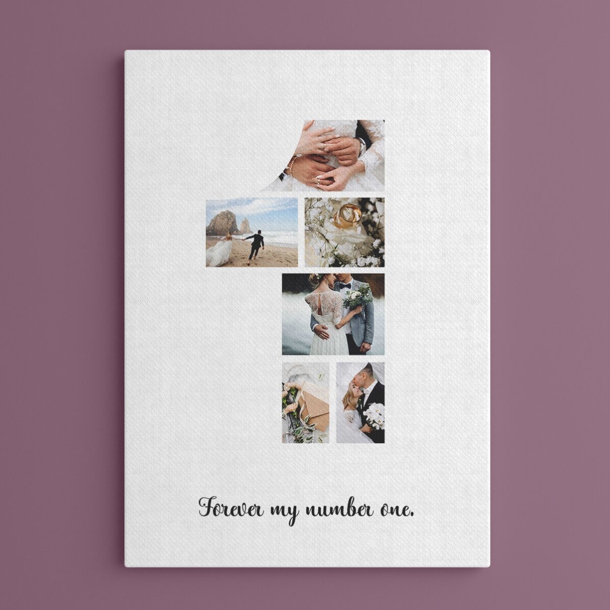 Personalised canvas with 6 photos, model number 1 and text message