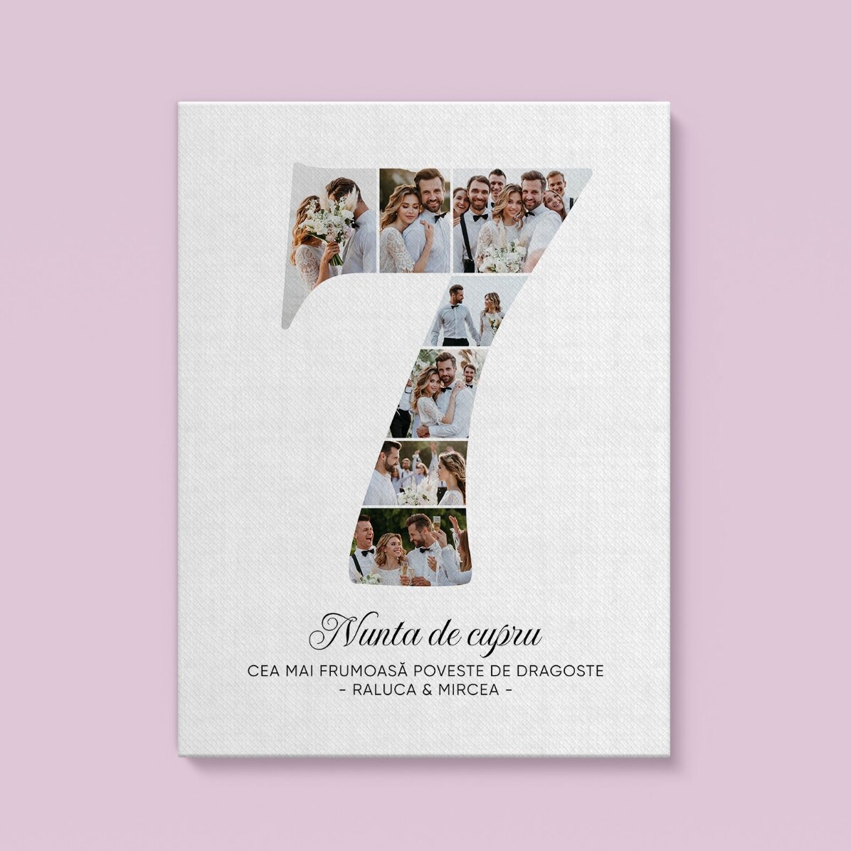 Individuell gestaltetes Bild mit der Zahl 7, Fotos und einer Botschaft – Jahrestag der Beziehung