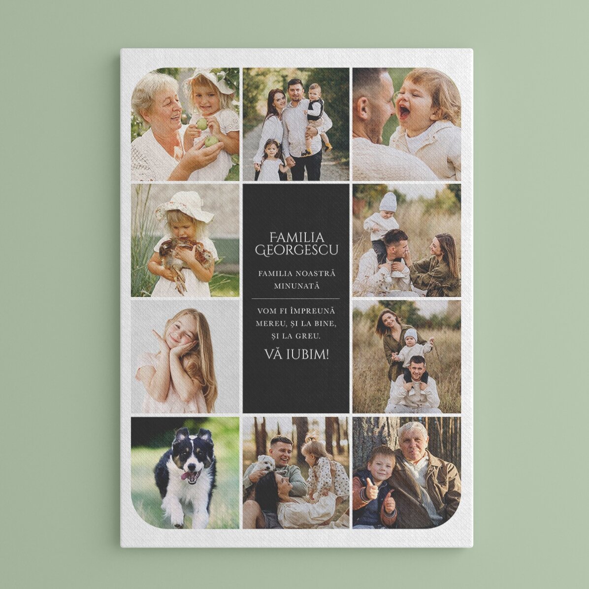 Individuell gestaltetes Bild mit Text und 10 Fotos – Unsere Familie