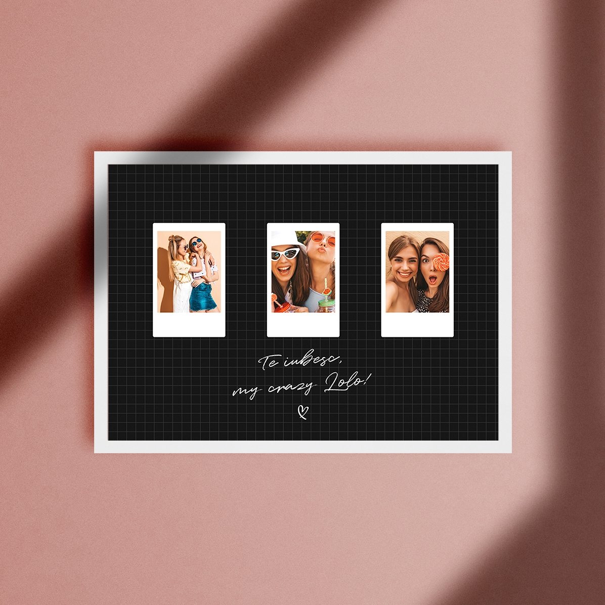 Individuell gestaltetes Bild mit Text und 3 Fotos im Polaroid-Format – Beste Freunde