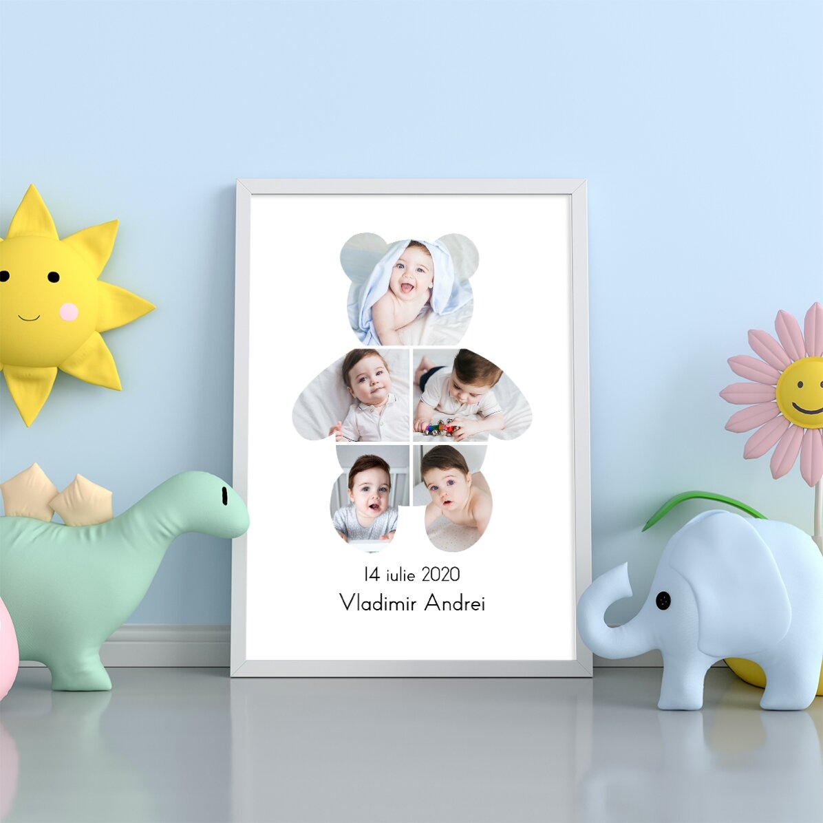 Individuell gestaltetes Bild mit Text und 5 Fotos – Teddybär