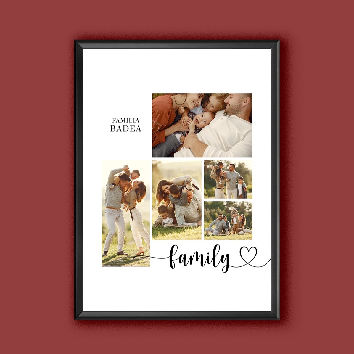Individuell gestaltetes Bild mit Text und 5 Fotos – Unsere Familie