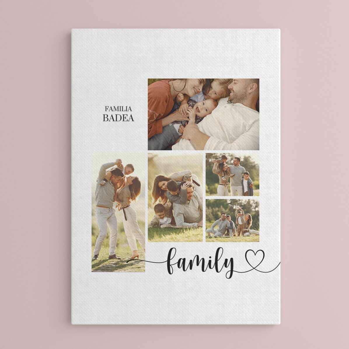 Individuell gestaltetes Bild mit Text und 5 Fotos – Unsere Familie