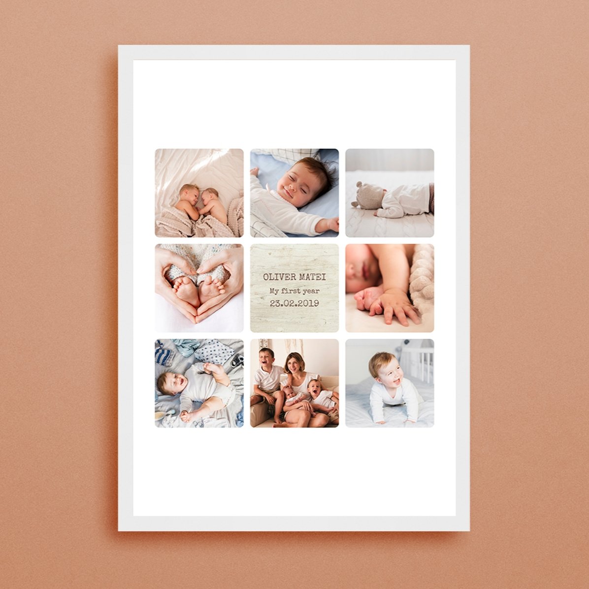 Individuell gestaltetes Bild mit Text und 8 Fotos – Das erste Lebensjahr des Babys