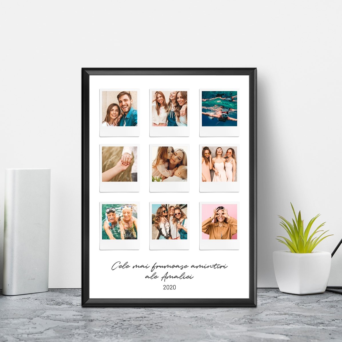 Individuell gestaltetes Bild mit Text und 9 Fotos im Polaroid-Stil – Die schönsten Momente