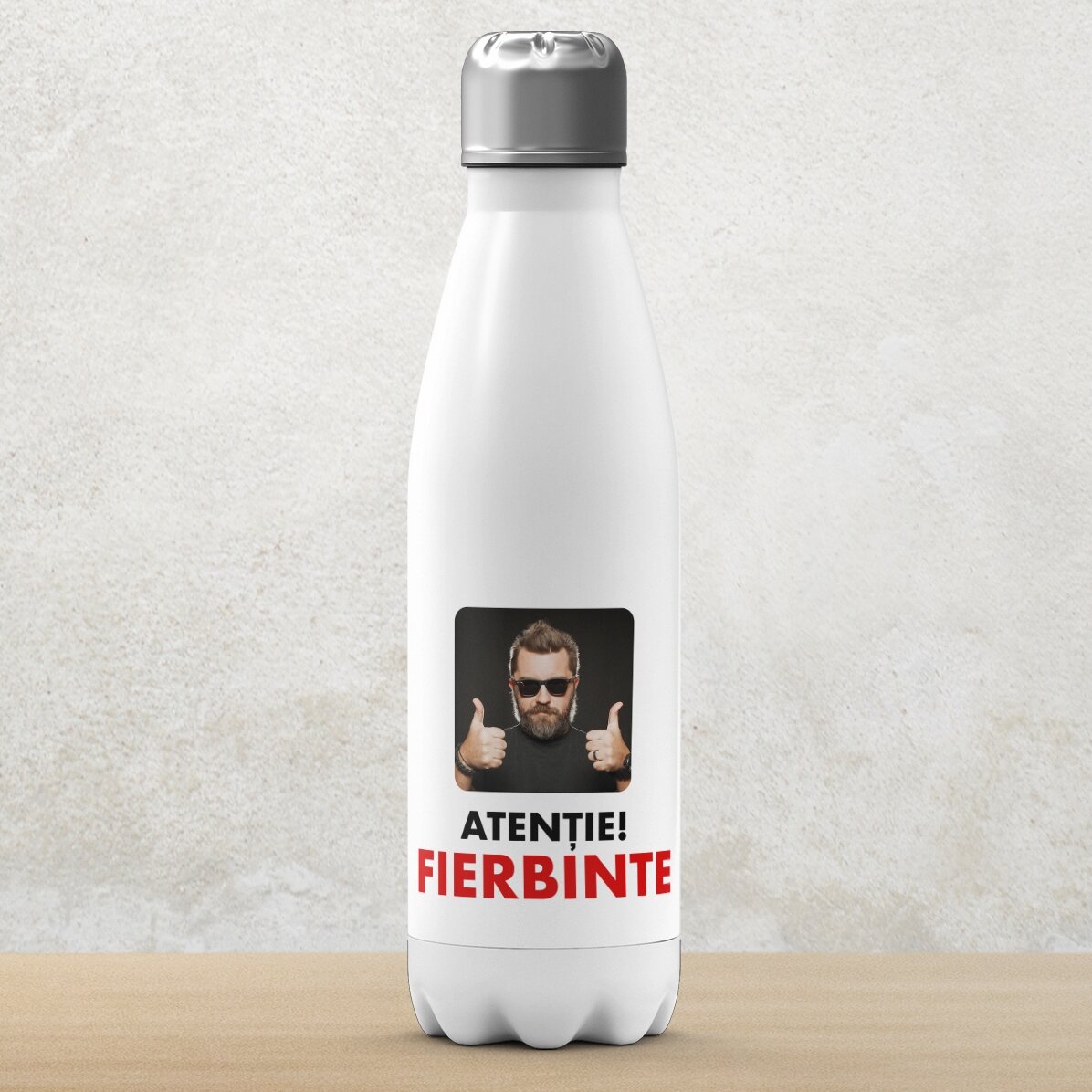 Thermos with white base personalised with a photo and text - Hot