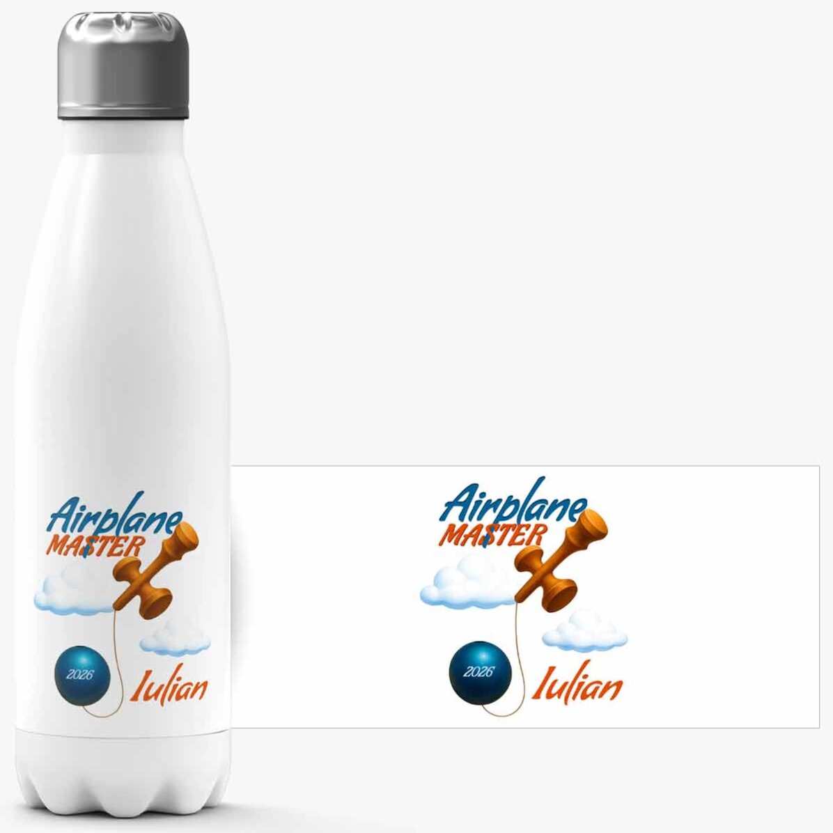 Thermoskanne mit weißem Boden, individuell mit Text bedruckt – Airplane Master