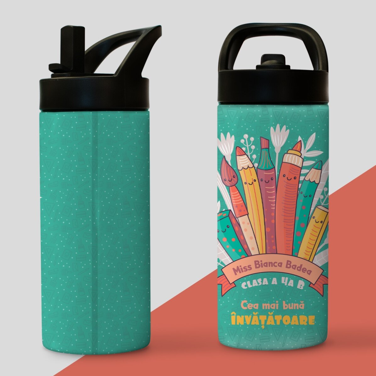 Thermoskanne mit Griff und personalisiertem Strohhalm – Die beste Lehrerin