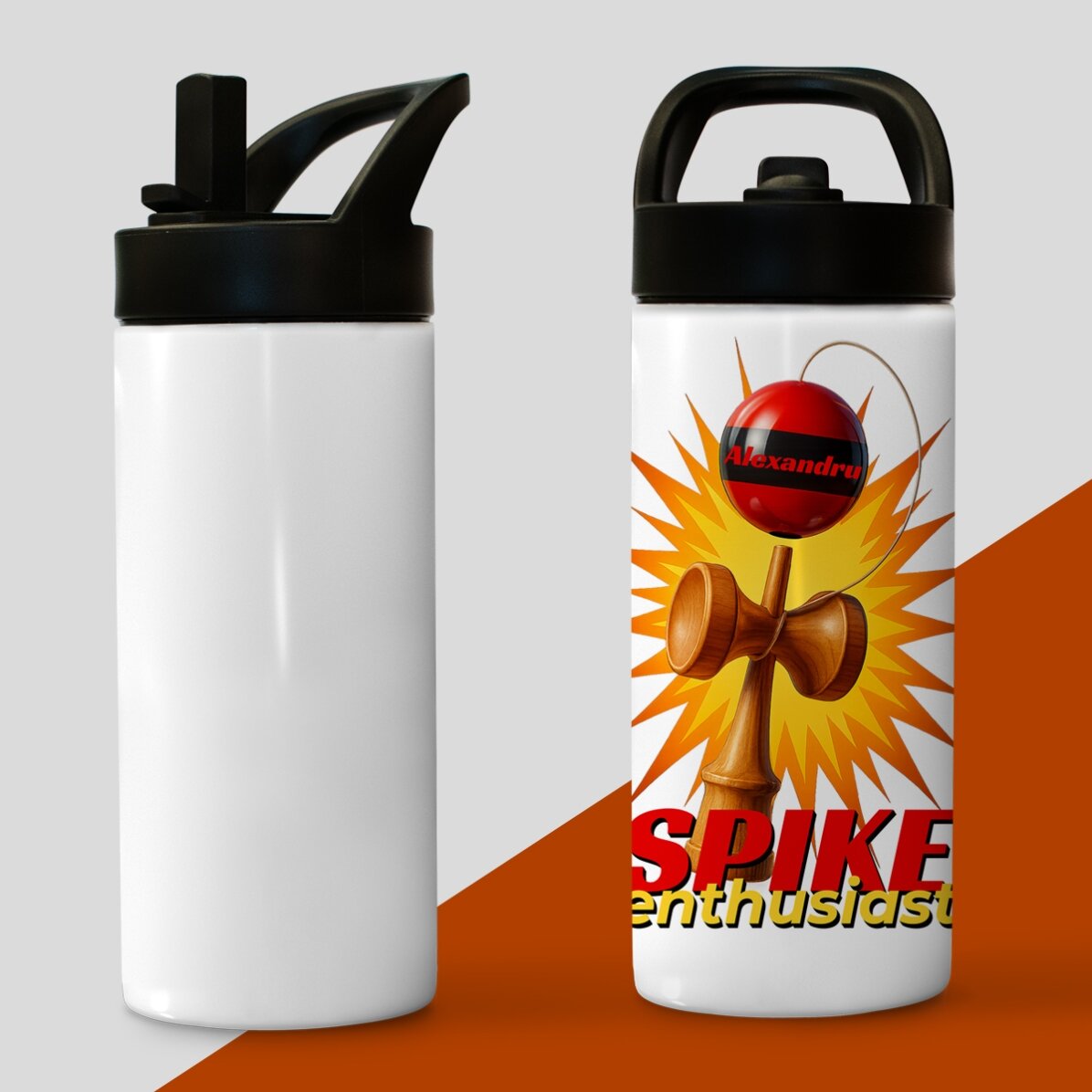 Thermos with handle and straw personalised with name for children - Spike Enthusiast