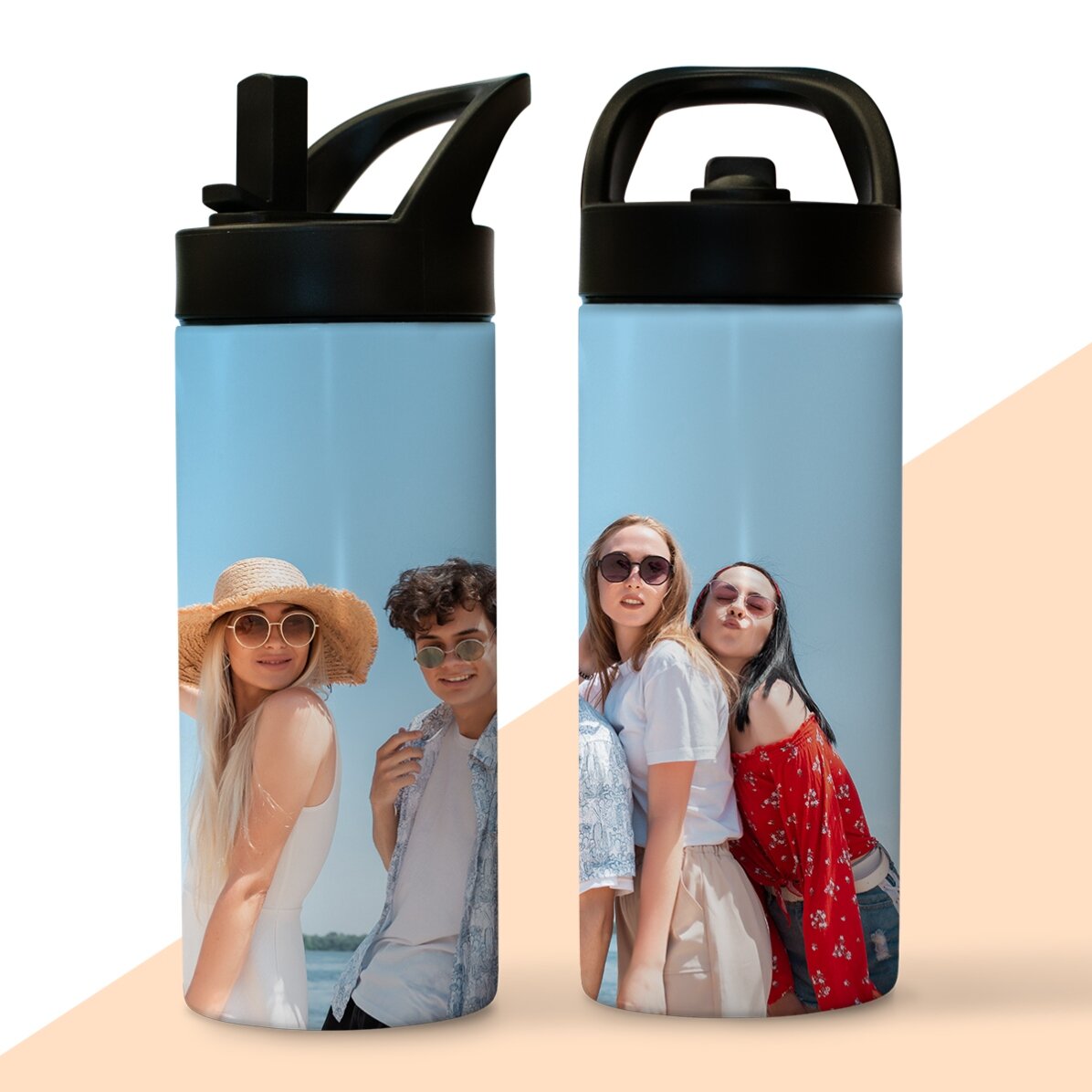 Thermoskanne mit Griff und personalisiertem Strohhalm mit einem Foto