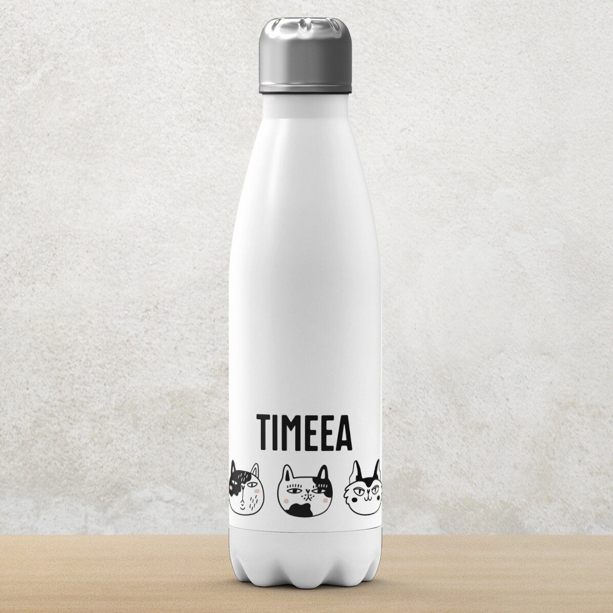 Thermoskanne mit weißem Boden, individuell mit Namen bedruckt – Cats