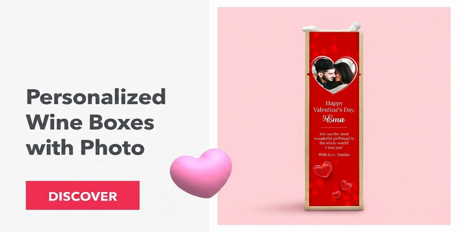 Personalisierte Weinkisten mit Foto zum Valentinstag