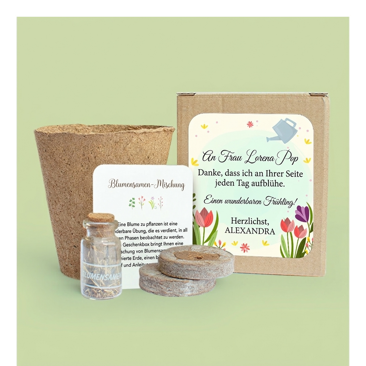 Blumenpflanz-Sets in personalisierten Schachteln
