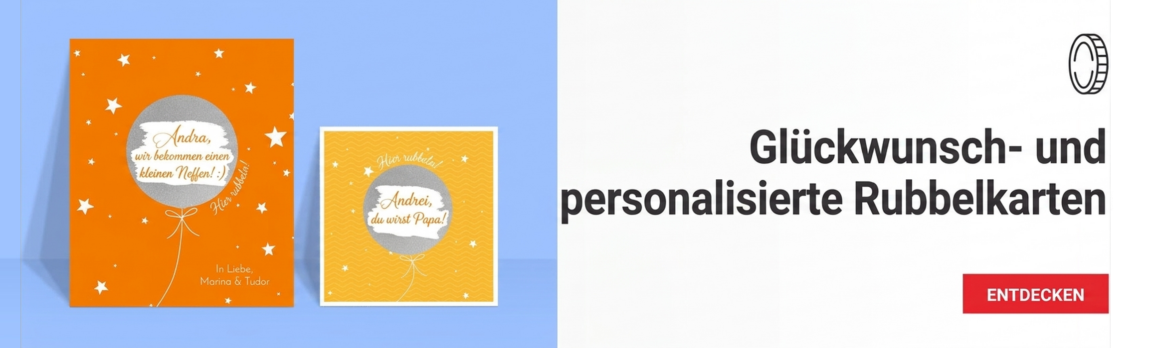 Personalisierte Grußkarten und Rubbelkarten