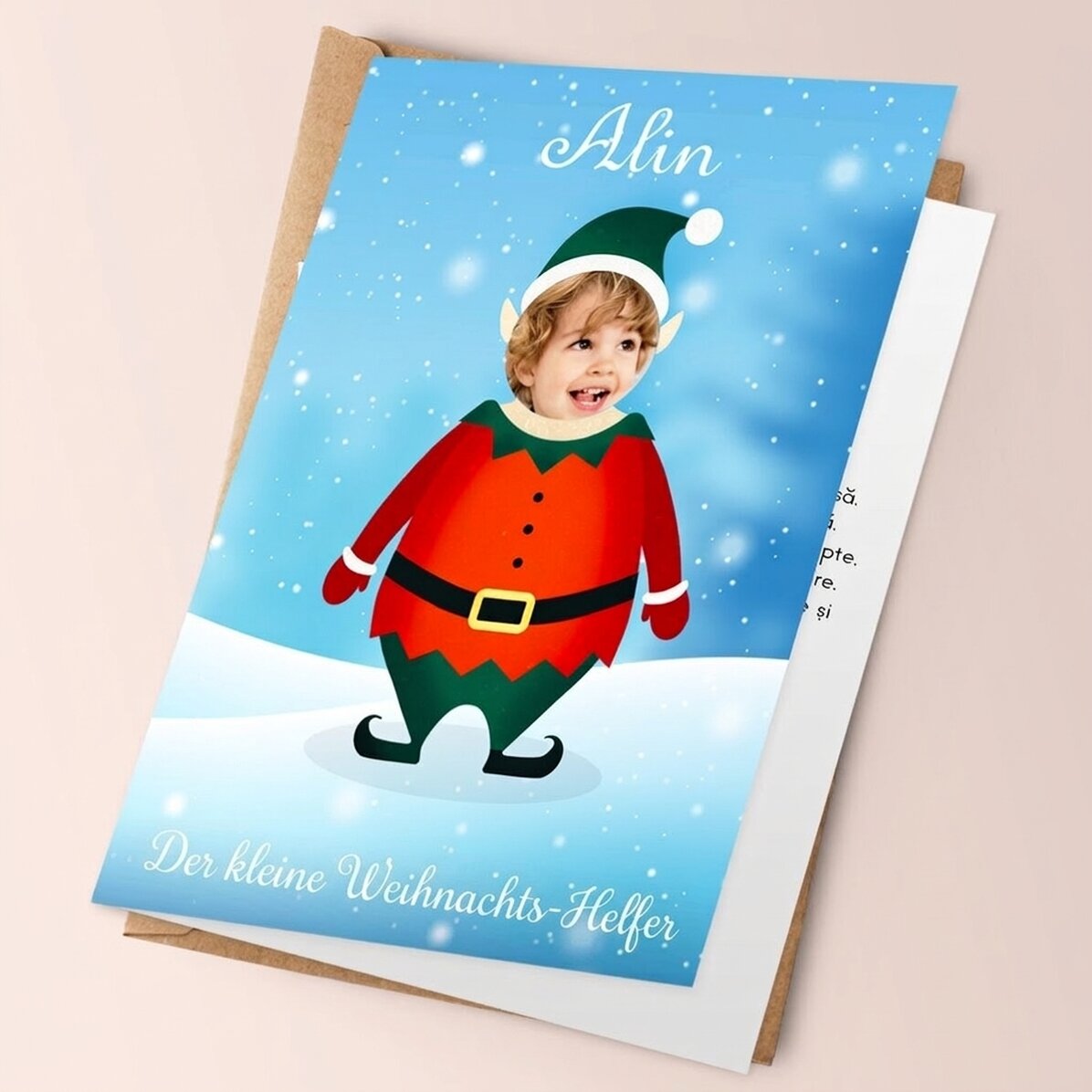 Personalisierte Grußkarte mit Foto und Text – Die Hilfe des Weihnachtsmanns
