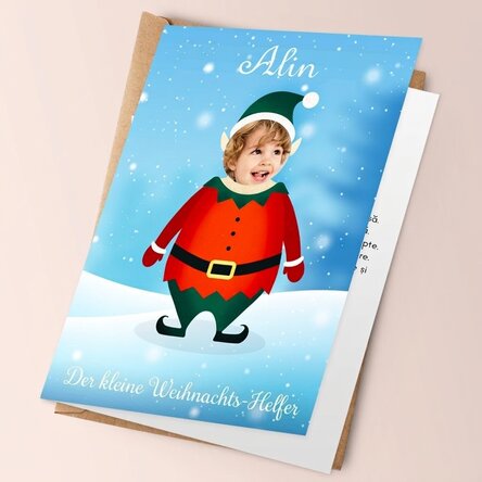 Personalisierte Grußkarte mit Foto und Text – Die Hilfe des Weihnachtsmanns