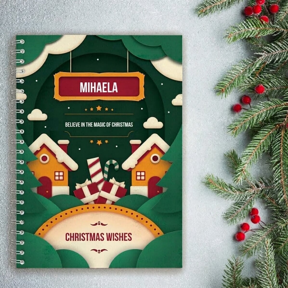 Personalisiertes Notizbuch mit Text – The magic of Christmas