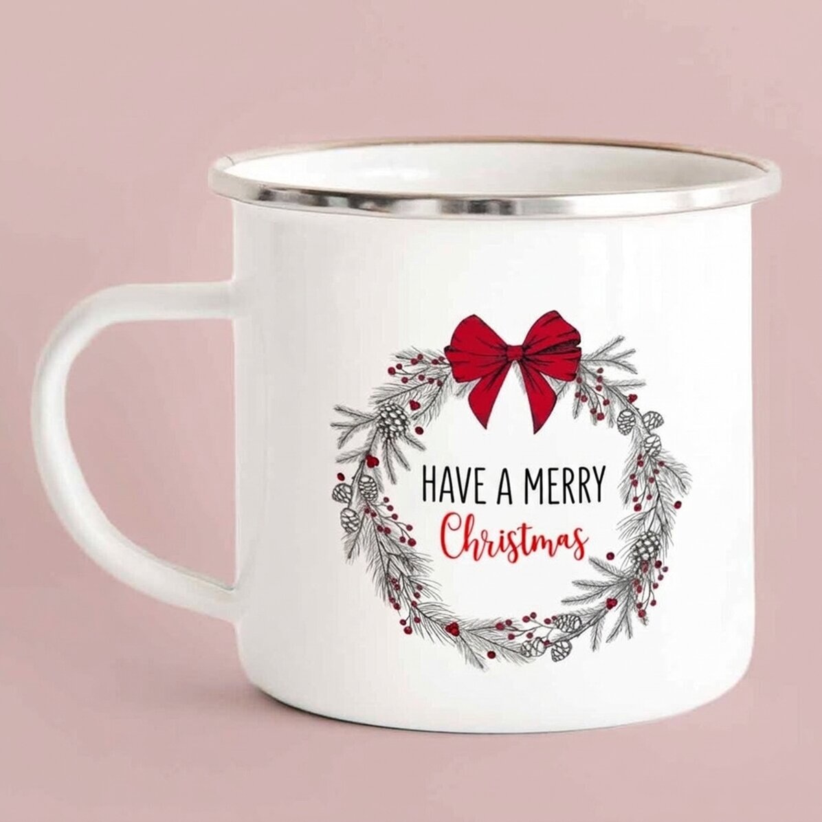 Emaillierter Metallbecher mit Aufdruck – Jolly Christmas