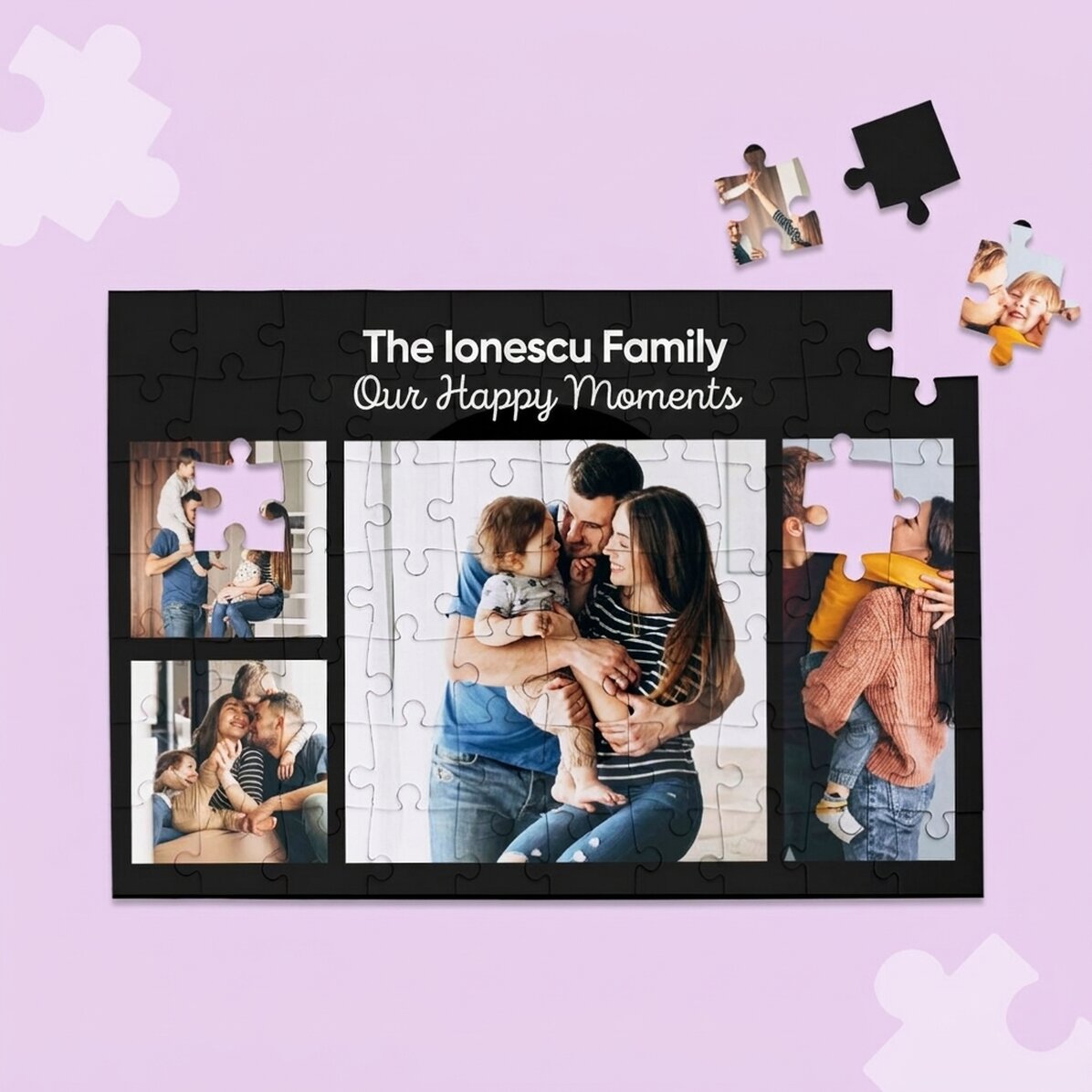 Individuell gestaltetes Puzzle mit 4 Fotos und Text, 28 x 19 cm