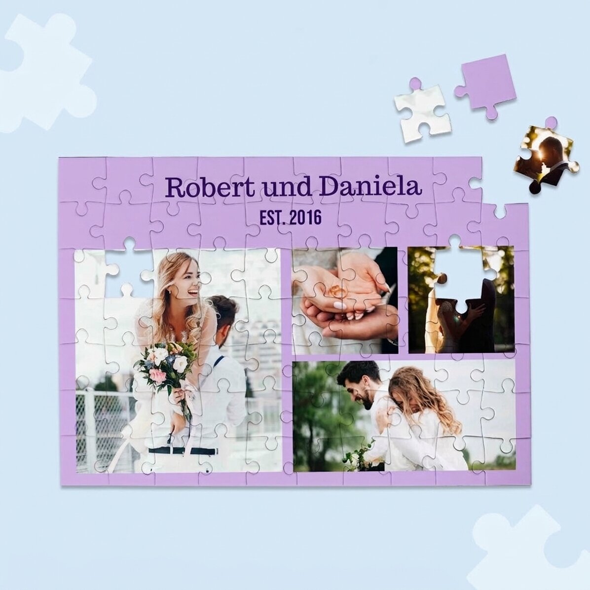 Personalisiertes Puzzle mit 4 Fotos und Text, 28 x 19 cm – Sweet memories