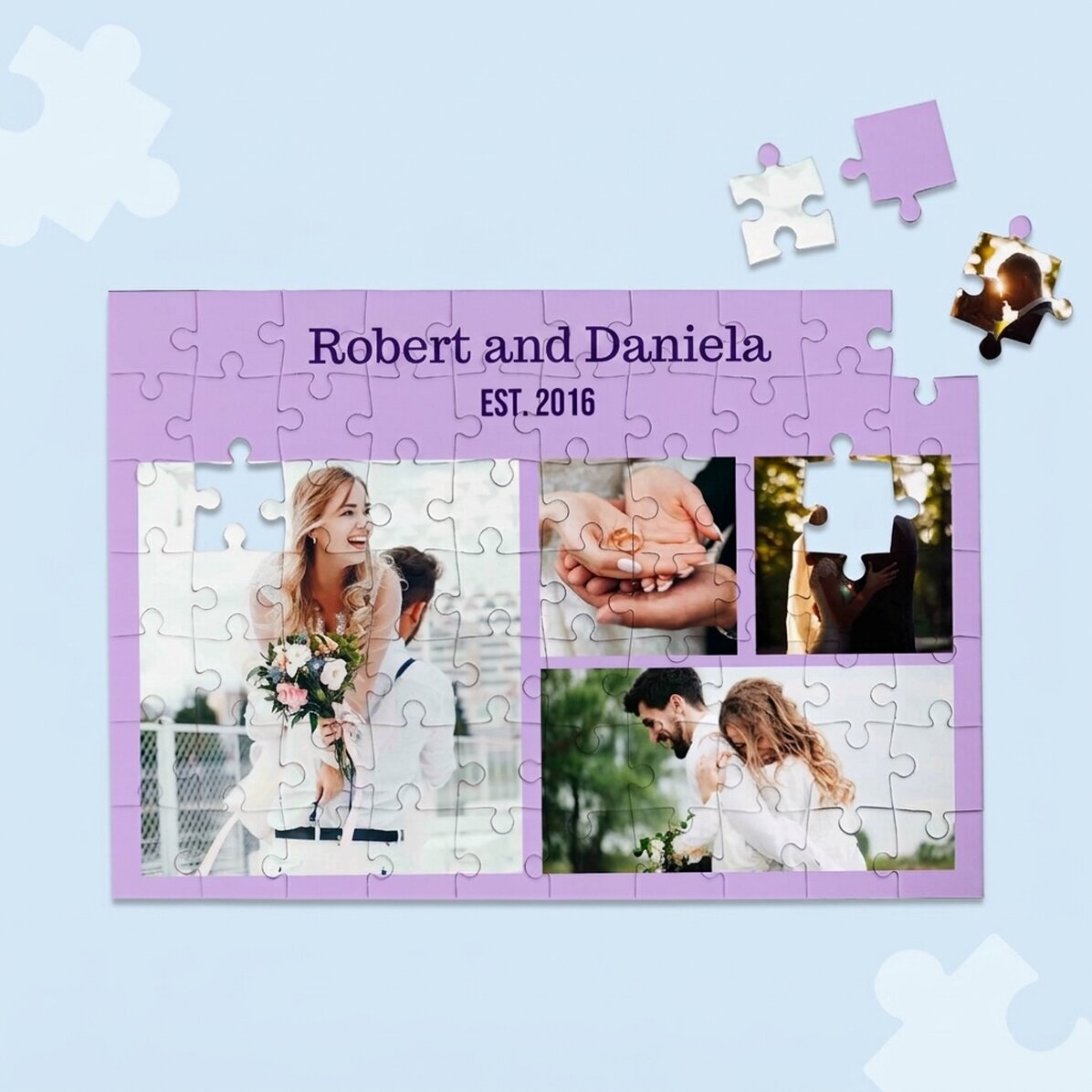 Personalisiertes Puzzle mit 4 Fotos und Text, 28 x 19 cm – Sweet memories
