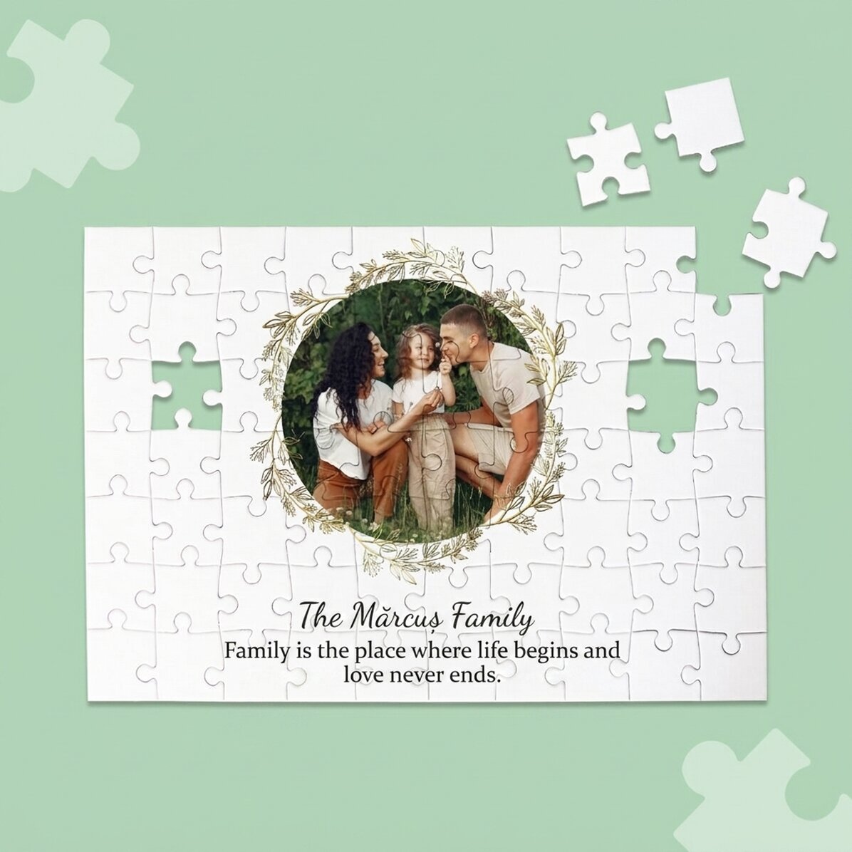 Personalisiertes Puzzle mit Foto und Text, 28 x 19 cm – Familie