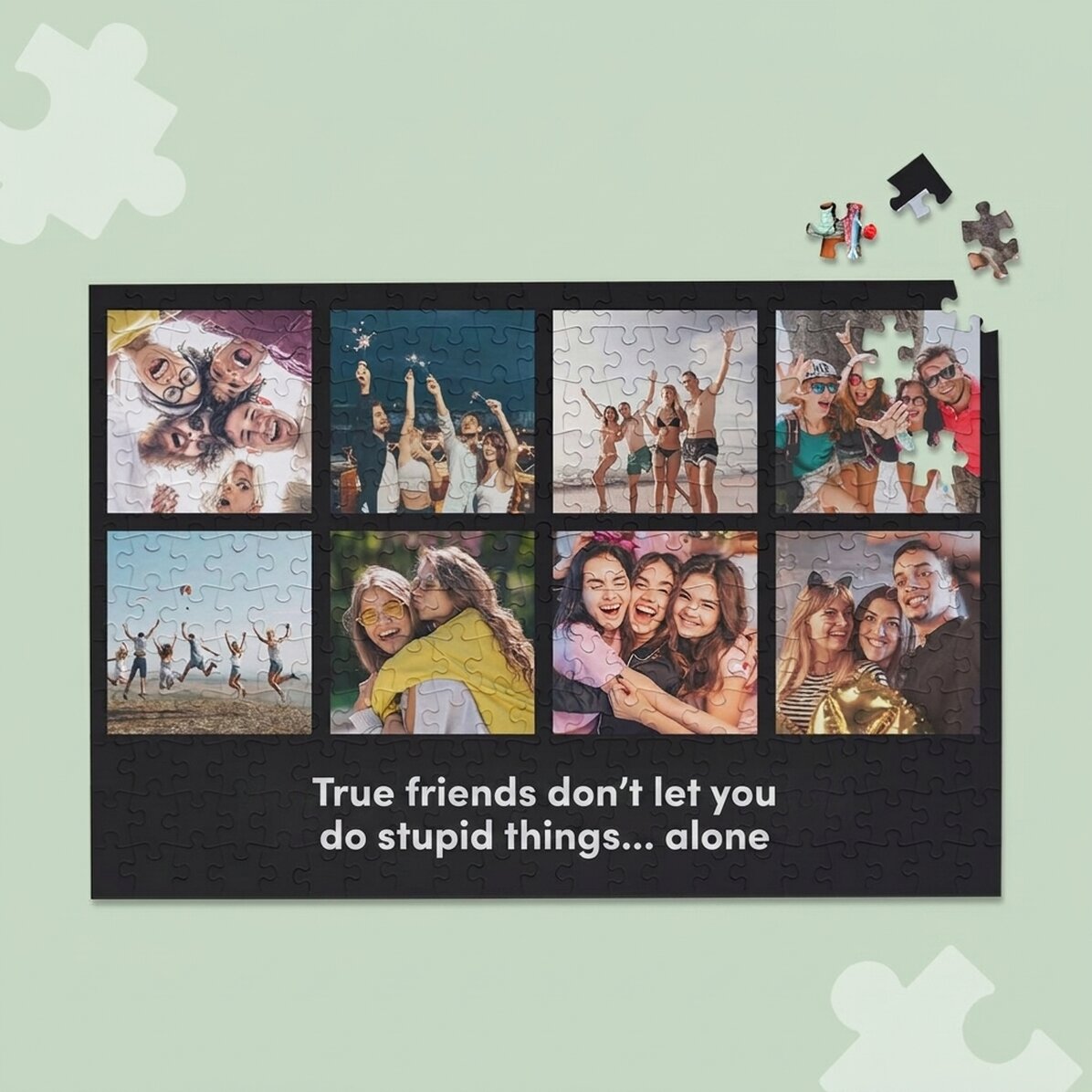 Individuell gestaltetes Puzzle mit 8 Fotos und Text, 36 x 24 cm