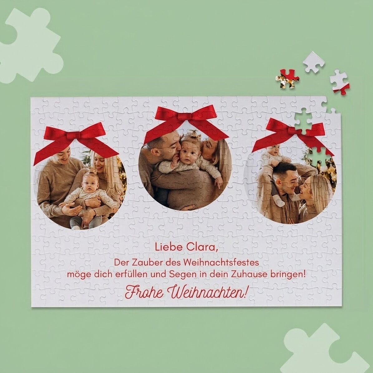 Personalisiertes Puzzle mit 3 Fotos und Text, 36 x 24 cm – Frohe Feiertage