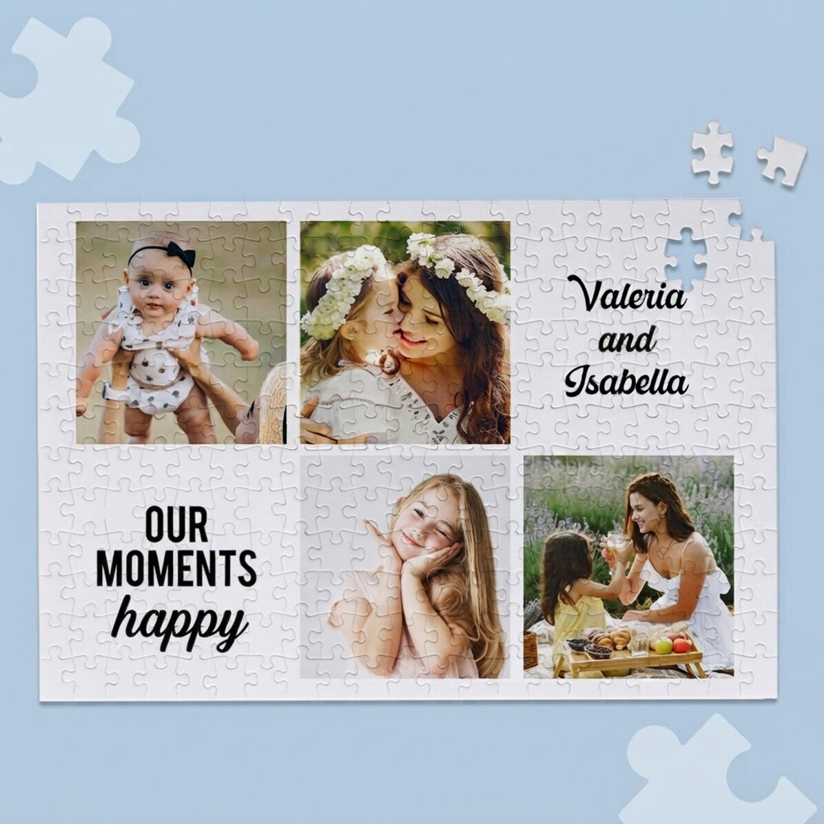 Individuell gestaltetes Puzzle mit 4 Fotos und Text, 40 x 28,5 cm – Momente