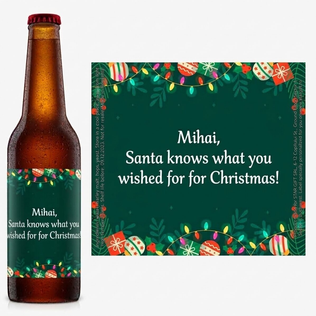 Personalisiertes Bier mit Text – grüner Hintergrund